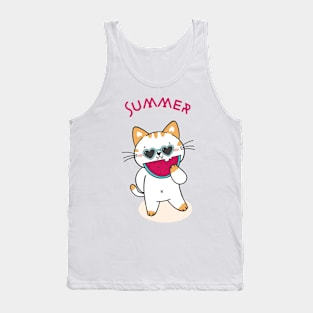 Cute Cat Eating Watermelon Tank Top